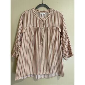 Lauren Conrad L Blouse - Pink With Red Pinstripes-Ruffles On The Back & Sleeves